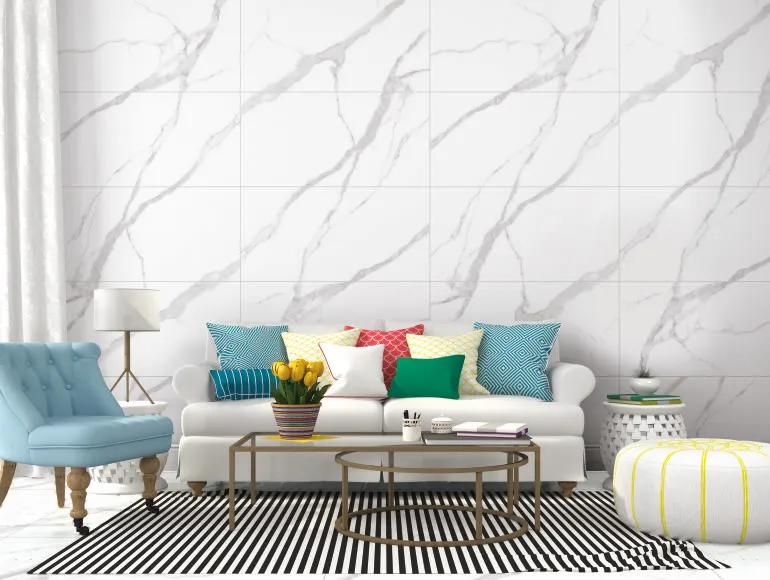 Marble tiles with gold veining for a sophisticated living room design